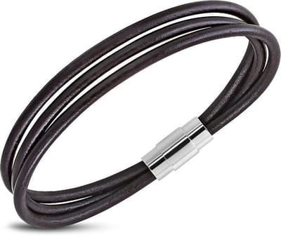 Amanto Armband Ferdi B - Leer - 316L Staal - Magnetisch - 9mm - 22cm