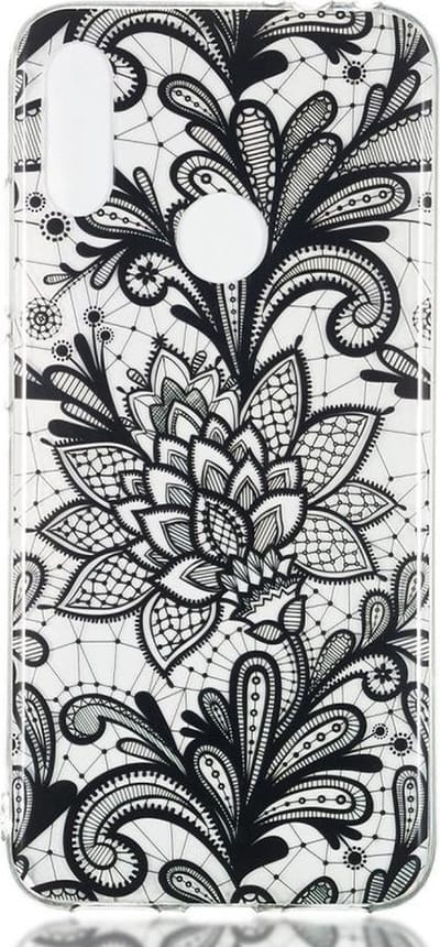 Shop4 - Geschikt voor Xiaomi Redmi Note 7 Hoesje - Zachte Back Case Bloemen Zwart