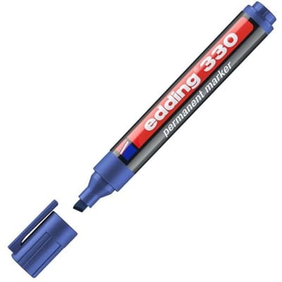 Permanente Markeer Stift, Blauw, Wigvormige Punt 1-5 mm, Waterbestendig en Sneldrogend, Voor Karton, Kunststof, Glas, Hout, Metaal