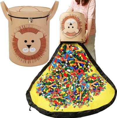 Opruimingszak, speeldeken, opruimzak, kinderspeelgoed, opbergzak, kinderspeeldeken, 34 x 40,6 cm, opbergzak met speeldeken, geschikt voor kinderkamer (leeuw)