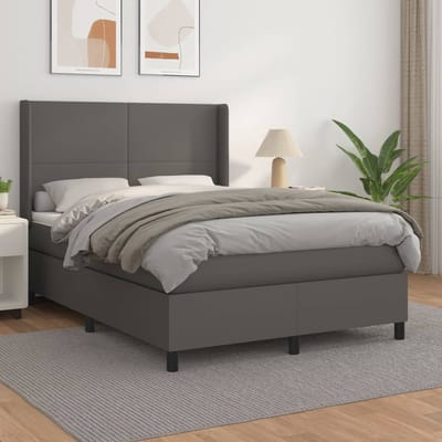 vidaXL - Boxspring - met - matras - kunstleer - grijs - 140x190 - cm