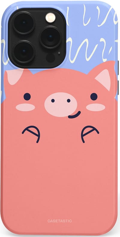 Casetastic hoesje geschikt voor Apple iPhone 14 Pro Max - MagSafe - Dubbellaagse bescherming - Knuffel van varken - Fashion Case - Koraal Lichtblauw