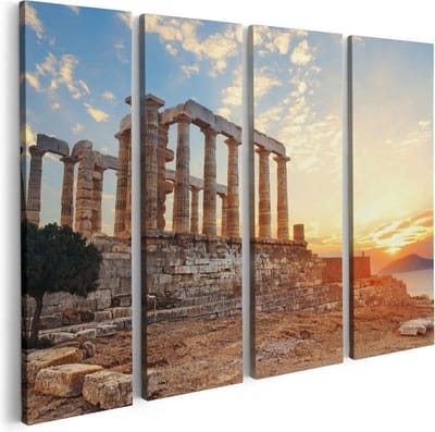Artaza Canvas Schilderij Vierluik Tempel van Poseidon in Athene, Griekenland - 80x60 - Foto Op Canvas - Canvas Print