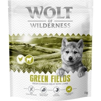 Wolf of Wilderness Junior "Green Fields" Lam - graanvrij - Voordeelpakket: 4 x 1 kg nieuw Receptuur