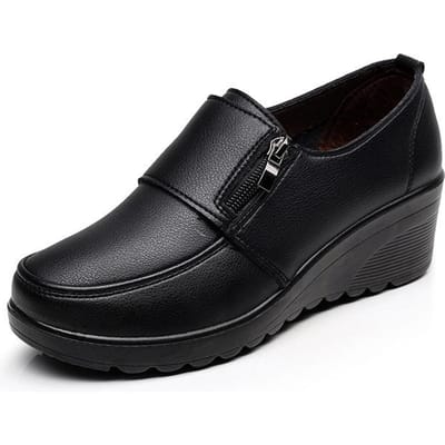 Herfst Instappers Dames Dames Echt Leer Werkschoenen Moeder Comfortabele Bruiloftsschoenen 40 zwart
