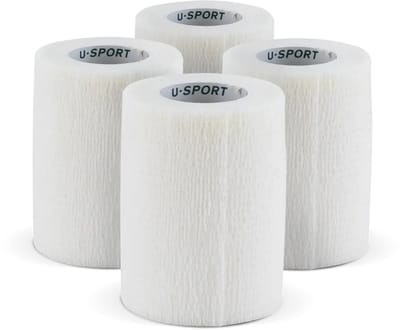 U-Sport Athlete Sock Wrap - Wit - 4 stuks - 7,5 cm x 5 m - Zelfhechtend - Cohesief Verband - Voor Voetbal & Gripsokken