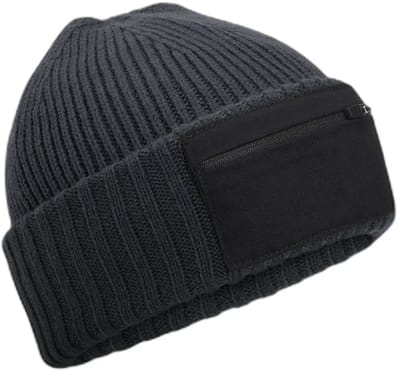 Zip Patch Beanie – Graphite Grey/Black One Size