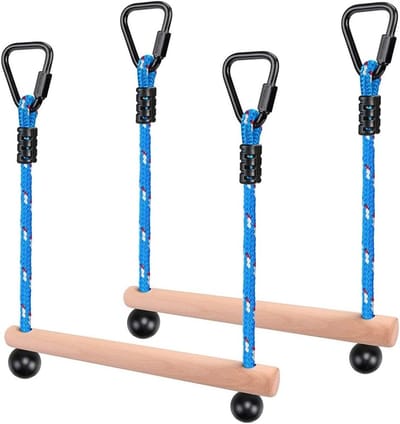 Obstacle Course Slackline Bar, 2-Piece Monkey Bar, 35 cm Houten Speeltoestel voor Buiten, Hangende Carabiner, Training en Activiteiten voor Kinderen vanaf 14 Jaar