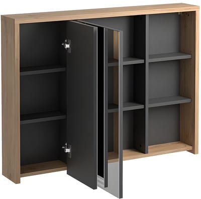 Vente-unique Hangend badkamermeubel met vierkante wastafel en spiegelkast - Naturel - 100 cm - PURNAL