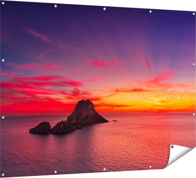 Gards Tuinposter Ibiza Rotsen Eiland bij Zonsondergang - 160x120 cm - Tuindoek - Tuindecoratie - Wanddecoratie buiten - Tuinschilderij