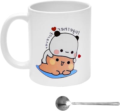 Schattige keramische mok van 330ml met ronde roestvrijstalen lepel, ideaal voor thee en koffie, perfect als cadeau voor dierenliefhebbers en vrienden