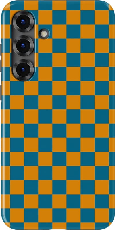 Design Hoesje Samsung Galaxy S25 Plus | Geschikt Voor Mag | Tiny Squares Checkered Print | Backcover Samsung Galaxy S25 Plus Petrol Pop