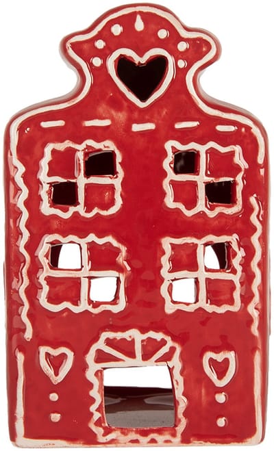 Clayre & Eef Waxinelichthouder Huis 8x7x13 cm Rood Keramiek