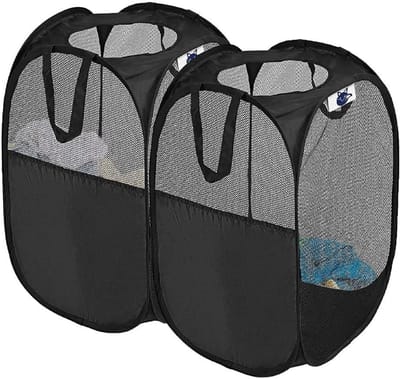 Unyqoos® Opvouwbare Zwarte Wasmand Set van 2 met Handvatten voor Gemakkelijk Transport en Opslag