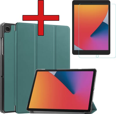 Hoesje - Geschikt voor Apple iPad 8 (2020) - 10.2 inch - 8e Generatie - Met Screenprotector - Trifold Bookcase Hoes - Hard Cover Case - Met Uitsparing Geschikt voor Apple Pencil - Hardcover Book - Tablethoes - Donkergroen