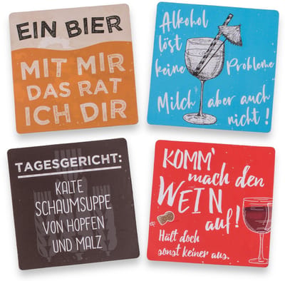 Dailygoods- Onderzetters Kurk - Set van 12 - Grappige Slogans - Onderzetters voor Glazen - Onderzetters voor Drankjes - Milieuvriendelijk Materiaal - 9,5 x 9,5 cm - Coaster