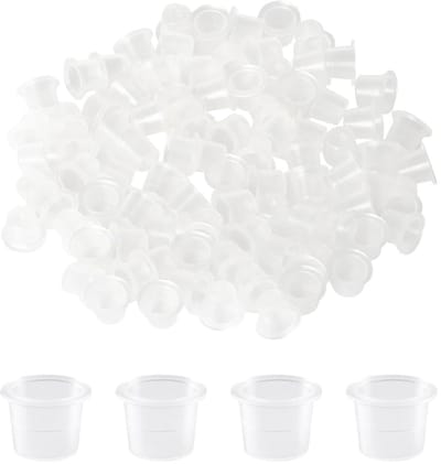 Dailygoods- Inktbekers 300 stuks - Plastic Pigmentbekers - Tatoeage Inktdoppen - Transparant - Praktisch voor Make-up - Afmetingen 1,2 cm x 0,9 cm