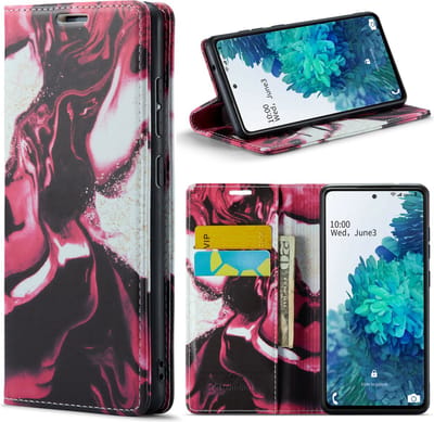 Casemania Hoesje Geschikt voor Samsung Galaxy A14 - Red Rhodonite - Marmer Portemonnee Book Case