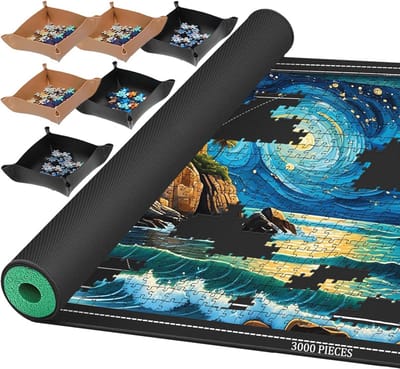 Oprolbare Rubber Puzzelmat voor 2000, 1500 en 1000 Stukken, Inclusief Opbergbakjes en Lijmvellen