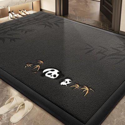 Tapis d'entrée Panda Dessin Animé Résistant à la Saleté Tapis de Sol de Porte d'Entrée Tapis en Caoutchouc Broderie Maison Dépoussiérage Antidérapant Tapis Tapis de Pied 60*90cm gray