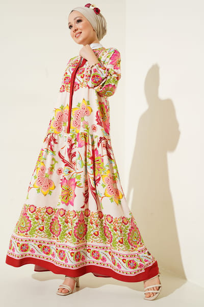 Geprinte V-hals Maxi-jurk