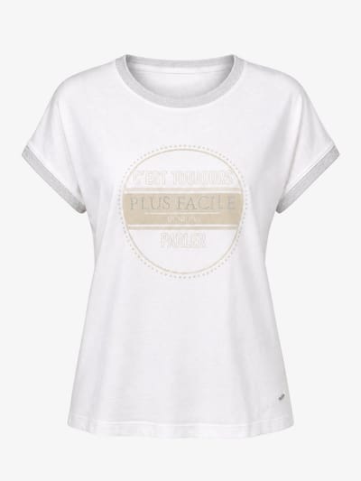 van Verla - French Tshirt - Dames - Korte mouw - Ronde hals - wit / licht bruin - Maat S