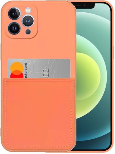 Smartphonica iPhone 12 Pro siliconen hoesje met pashouder en zachte binnenkant - Oranje geschikt voor iPhone 12 Pro