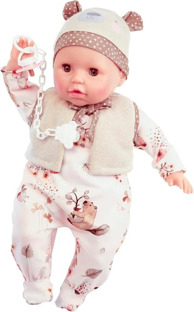 Babypop met fopspeen - Speelpop meisje - Kinderspel - Bruine slaapogen - 45 cm - Multicolor