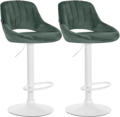 CLP Milet Set van 2 barkrukken - Met rugleuning - Verstelbaar - Velvet - Fluweel - wit/groen