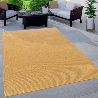 Flycarpets Veniro Effen Binnen en Buitenkleed Geel - 80x150 cm - Laagpolig Vloerkleed Buiten - Tuinkleed / Tuintapijt