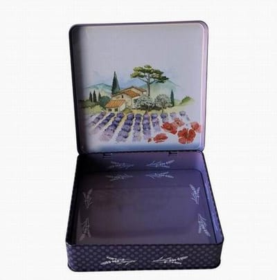 Metalen vierkant zeep blik Vue Provence - Vintage voorraadblik - Franse handzeep - Marseille zeep Marseillezeep