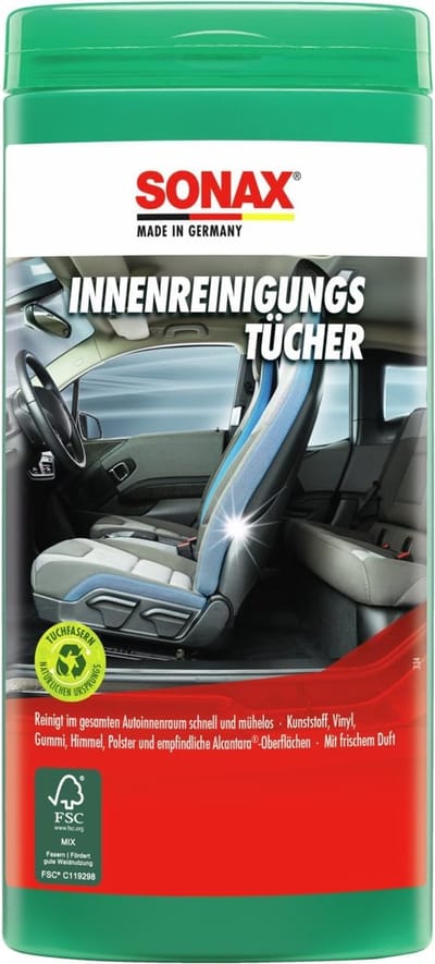 SONAX Interieur Reinigingsdoekjes 25 Stuks - Voor Cockpit, Stoelen, Tapijt, Leer & Alcantara - Frisse Geur - Art. Nr. 04122000
