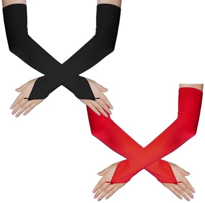 Dailygoods- Lange Handschoenen - 2 Paar - Satijnen Handschoenen - Feesthandschoenen - Gala Handschoenen - Huwelijksfeest - 50cm/19,68 inch