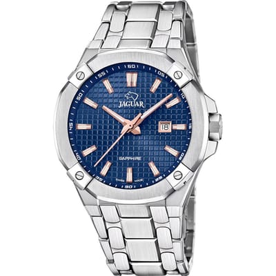 Jaguar J1009/2 Heren Horloge - Saffierglas - Roestvrijstaal/Staal - Zilverkleurig - Ø 44 mm - Quartz - Vouw/Vlindersluiting - 10 ATM (zwemmen)