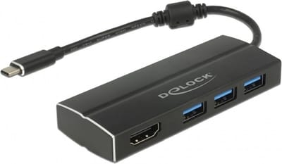 Premium USB-C naar HDMI en 3x USB-A adapter met DP Alt Mode (4K 30 Hz) / zwart - 0,15 meter