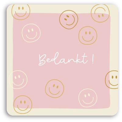 Bedankt kaartjes mini - 50 stuks - Cadeaulabels smiley roze - Bedank kaart collega's - Bedankt labels bruiloft