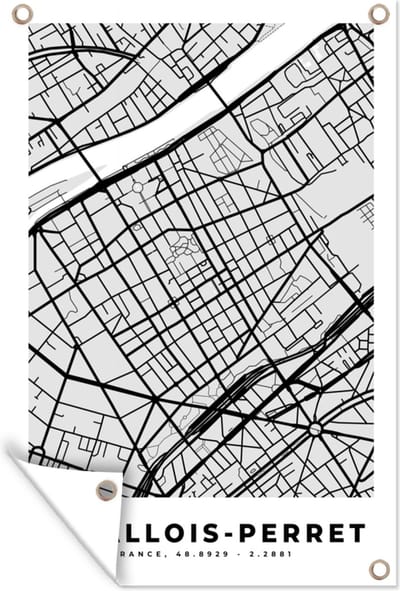 Muurdecoratie Stadskaart - Frankrijk - Kaart - Levallois-Perret - Plattegrond - 120x180 cm - Tuinposter - Tuindoek