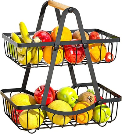 Moderne 2-laagse fruitmand en etagère voor keuken en opberging
