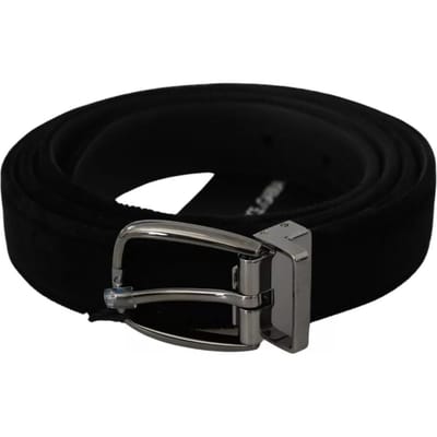Dolce & Gabbana Zwarte Velvet Riem met Zilverkleurige Metaalsluiting voor Heren