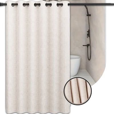 Scandinavisch Douchegordijn 180x200 cm | Stoffen Linnen Look | Anti-Plak & Anti-Schimmel | Met Metalen Ringen | Crème Douche Gordijn | Zonder haakjes | Textiel Nordic Look
