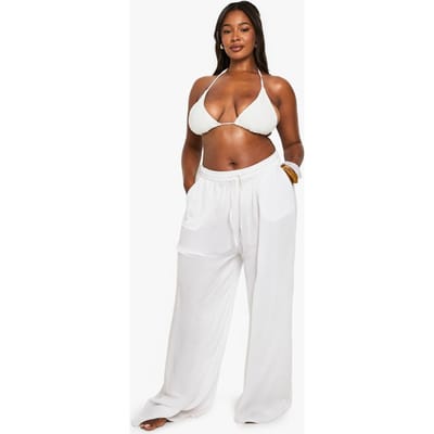 boohoo Dames Plus Strandkleding Essentials Wijde Broek | Wit | Maat: 44