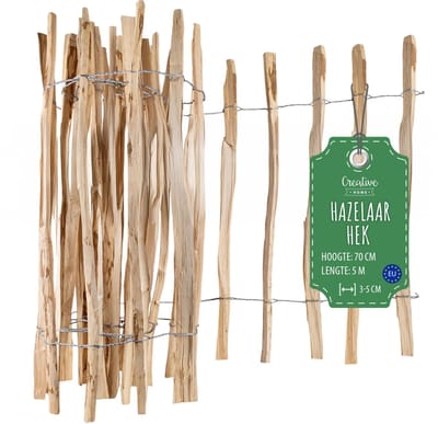 Creative Home houten schutting 70cm hoog en 5m lang | hazelnoot schutting | rolschutting | lamelafstand 3-5 cm | schutting tuin Ideaal als gazonrand bloemperk rand gemaakt van hazelnoot