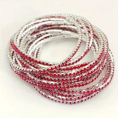 Bovista Armband - Staal - Nep Zilver - Dames - 5 St - Zilver/Rood