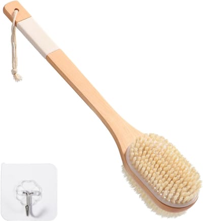 SNJY® Rugborstel Douche met Steel - Badborstel - Doucheborstel - 43 cm - Hout - Bruin