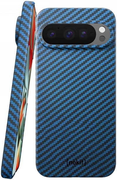 NEKIT Fiber Hoesje Geschikt voor Google Pixel 9 Pro XL - Compatibel met MagSafe - High-tech Kevlar Aramidevezels 1500D - Back Cover Ultra Dun - Blauw