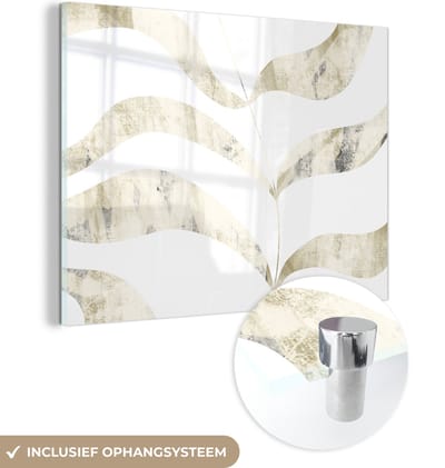 MuchoWow® Glasschilderij 120x90 cm - Schilderij acrylglas - Bladeren - Pastel - Design - Foto op glas - Schilderijen