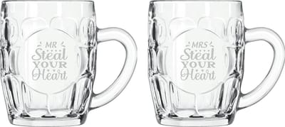 Gegraveerde set bierpullen 55cl Mr. Steal your heart - Mrs. Steal your heart