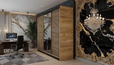 Kledingkast met Spiegel – Casa Velluto Malani Luxe Schuifdeurkast 200 cm – Grote Garderobekast met Schuifdeuren – Moderne Kledingkast Slaapkamer – Ambachtelijk Eiken Goud – 200x205x59 cm