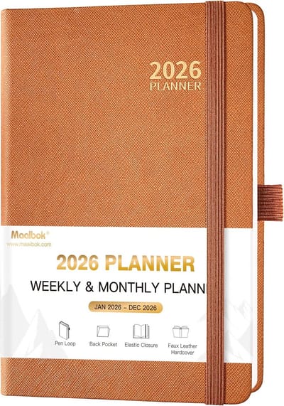 Jaarplanner 2026 Week- en Maandoverzicht A5 Formaat Organizer Bruin
