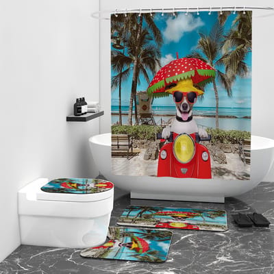 Floraweg Douchegordijn,Shower Curtain,badgordijn,badkamergordijn,Coole kat of honden rijden op motorfiets， digitale printen -Anti Schimmel - Inclusief 12 ringen -met 12 stuks douchegordijnhaken – Waterdicht -Wasbaar- Polyester - 180x200 cm